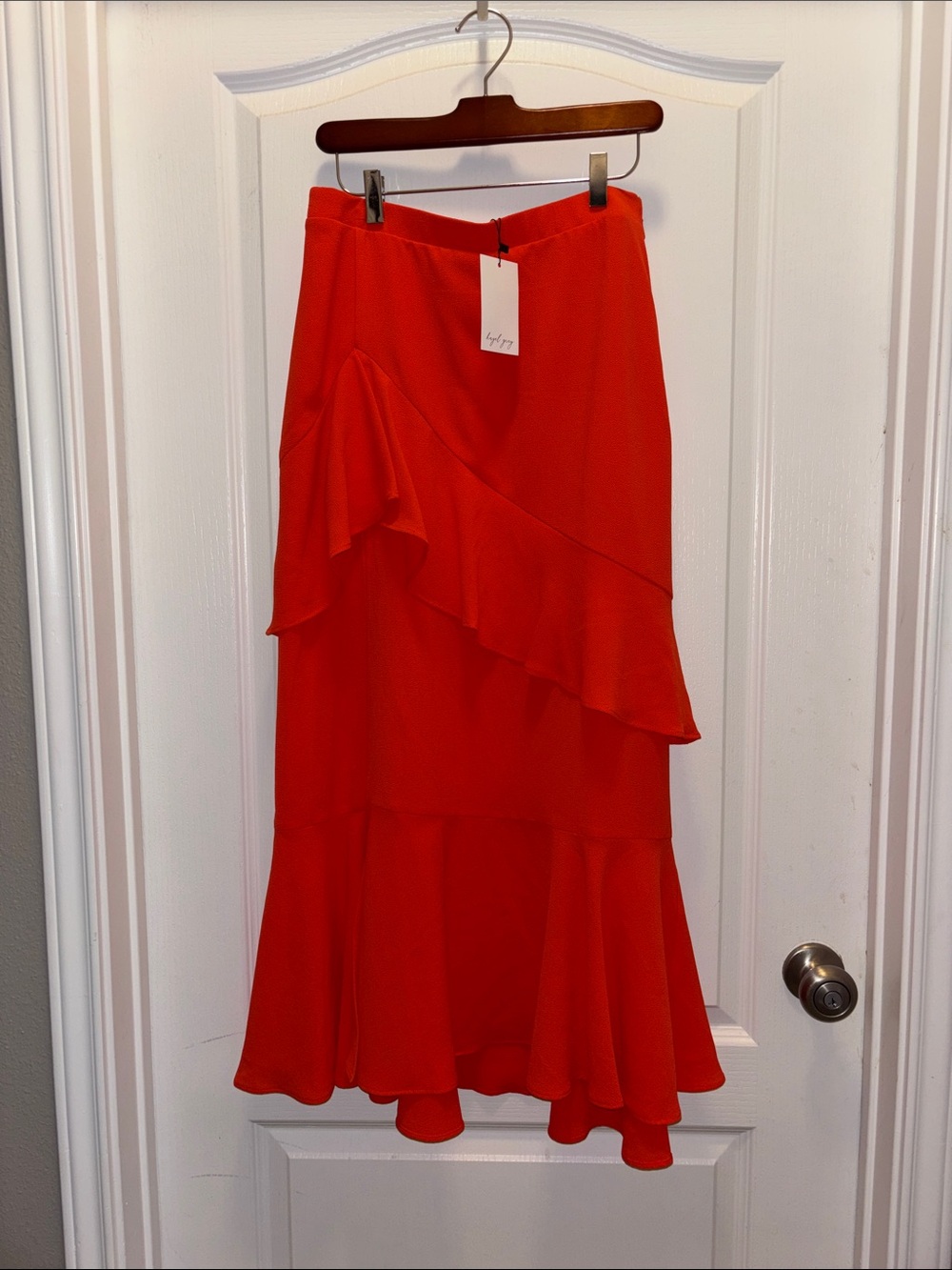 Show Me Your Mumu Nala Ruffle Maxi Skirt Bellini Orange Red M NWT